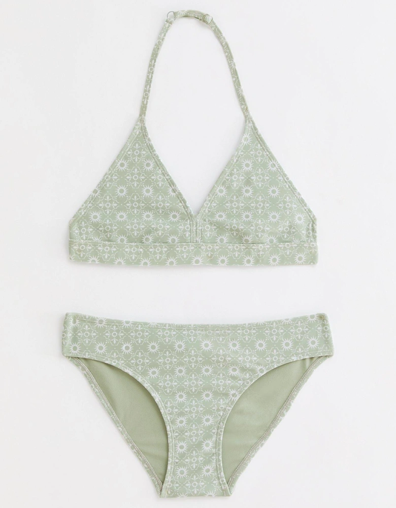 Girls Light Green Floral Triangle Bikini Set