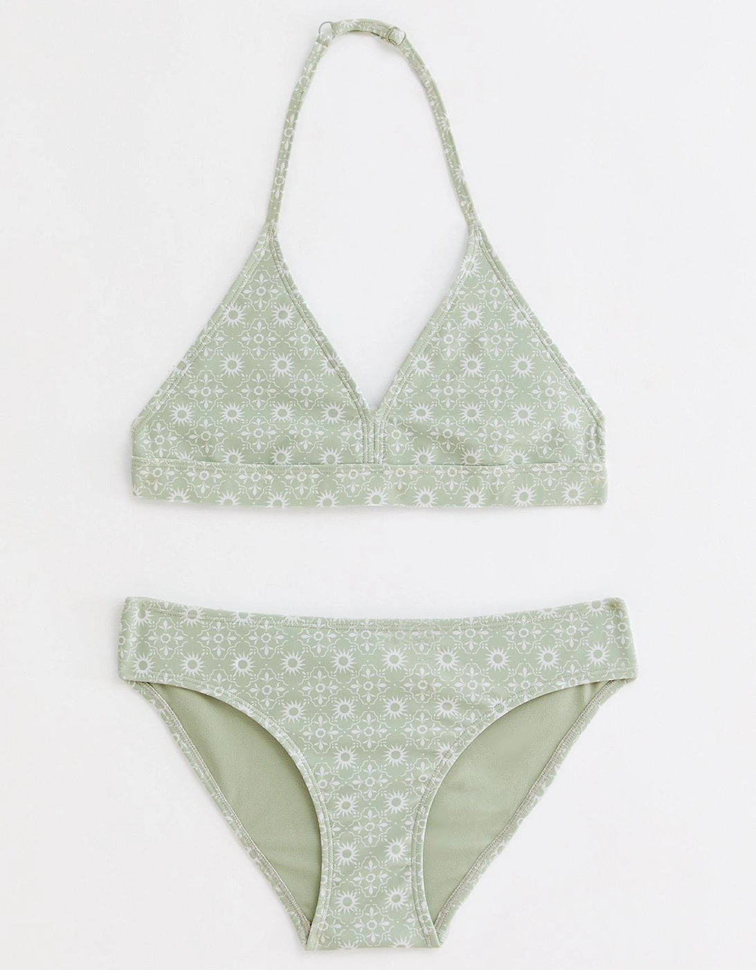 Girls Light Green Floral Triangle Bikini Set, 2 of 1