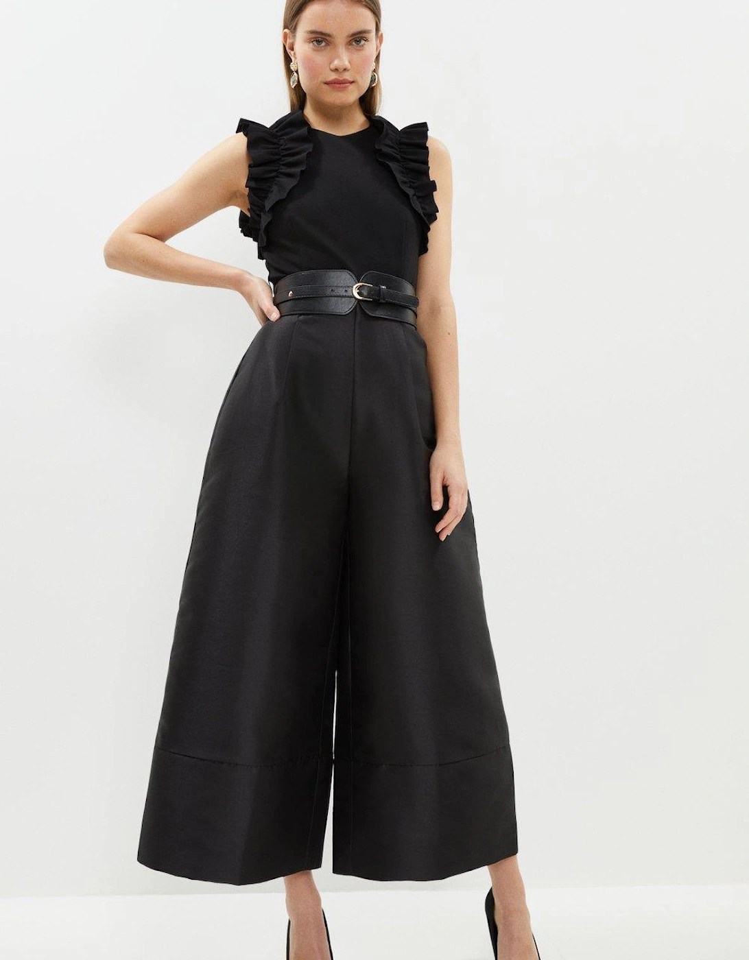 Belted Frill Detail Culotte Jumpsuit, 5 of 4