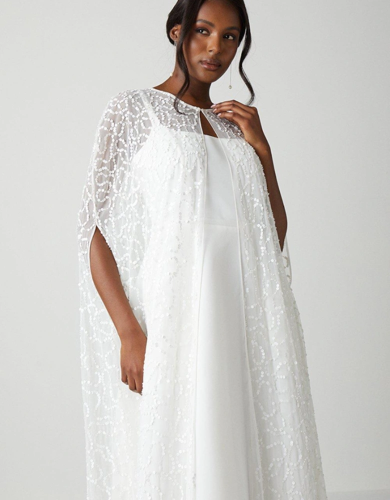 All Over Sequin Embellished Maxi Bridal Cape