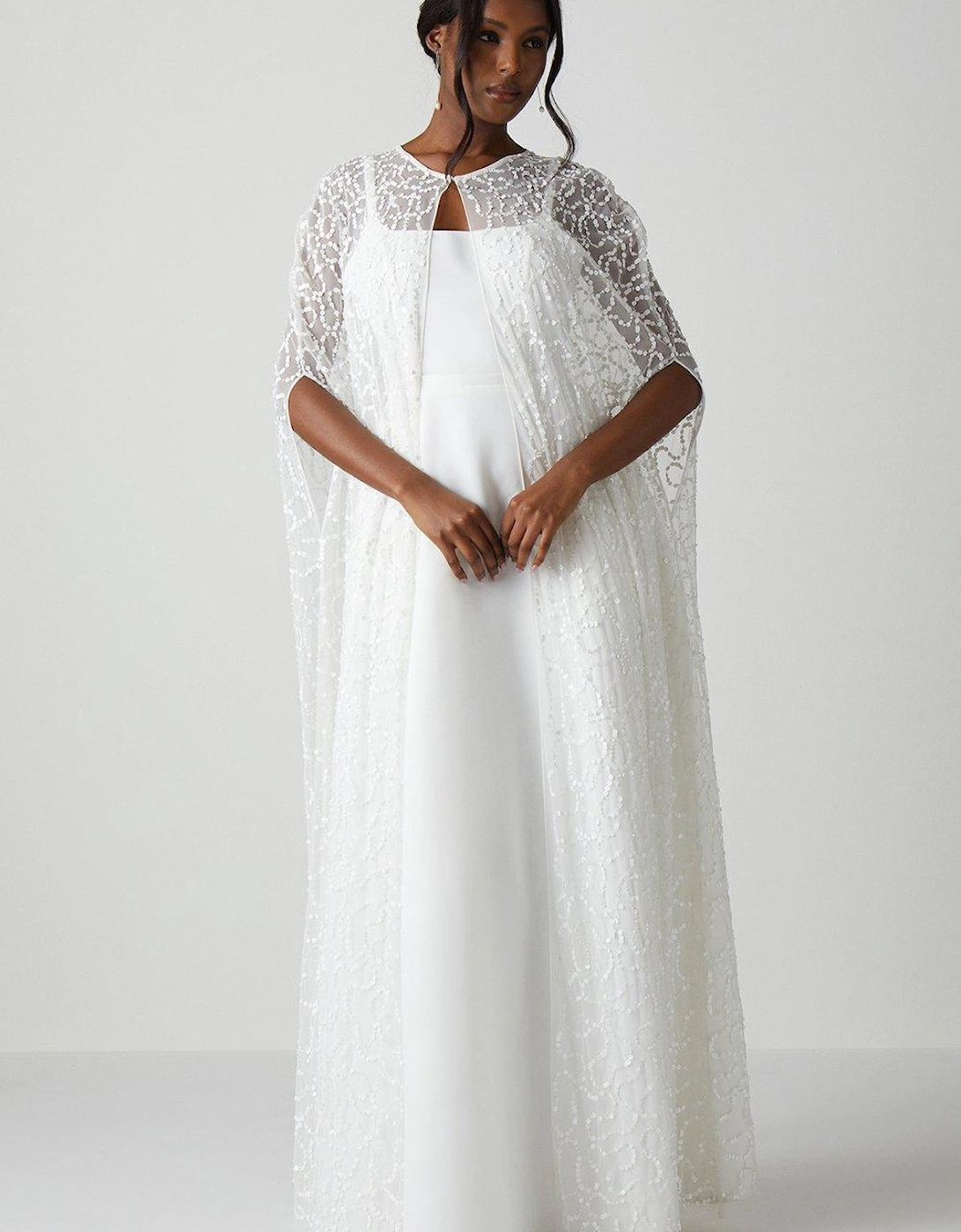 All Over Sequin Embellished Maxi Bridal Cape, 5 of 4