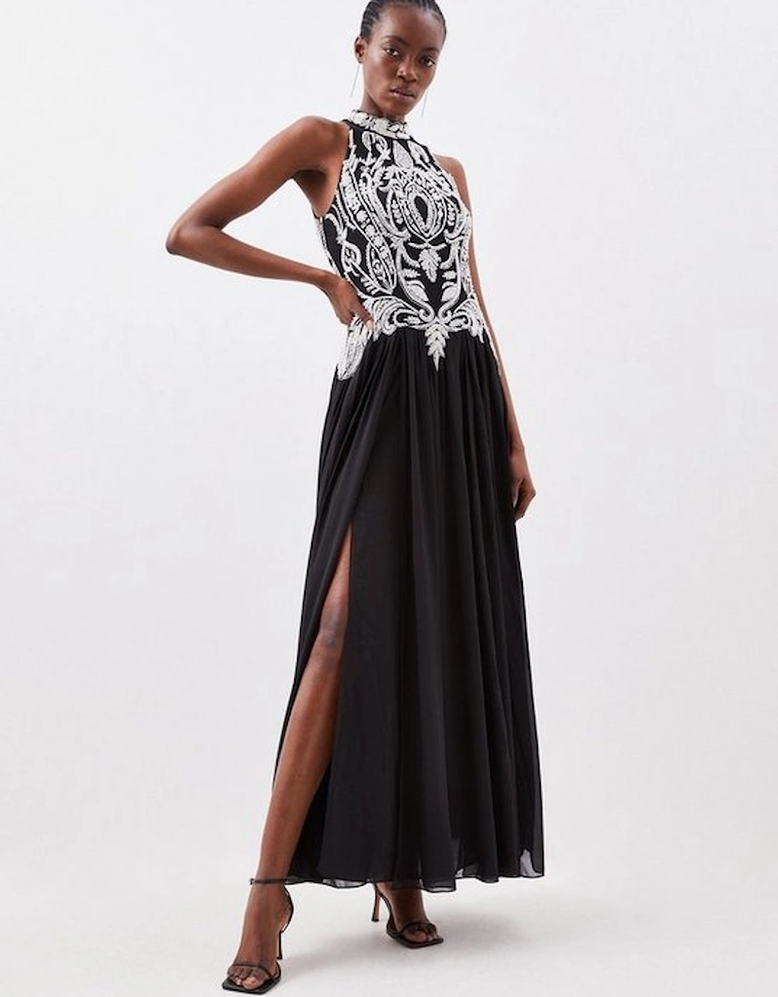 Crystal Embellished Halter Woven Maxi Dress, 5 of 4