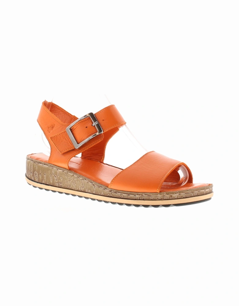 Womens Sandals Low Wedge Ellie Leather Buckle orange UK Size