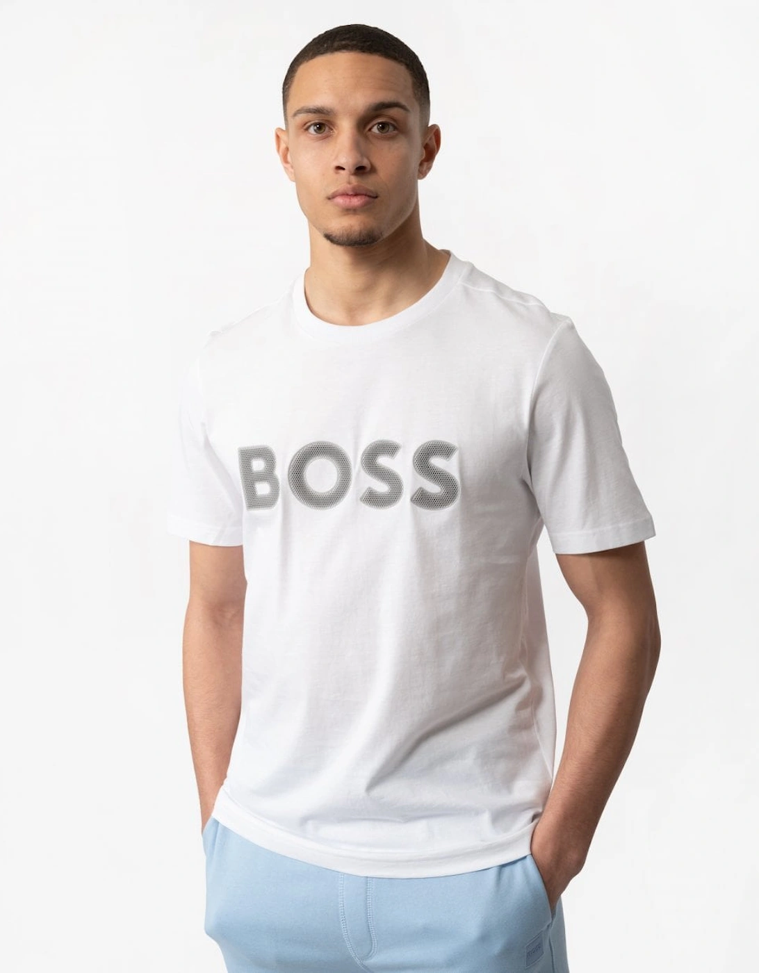 BOSS Green Tee 1 Mens Cotton Jersey Regular Fit T-Shirt with Mesh Logo, 5 of 4