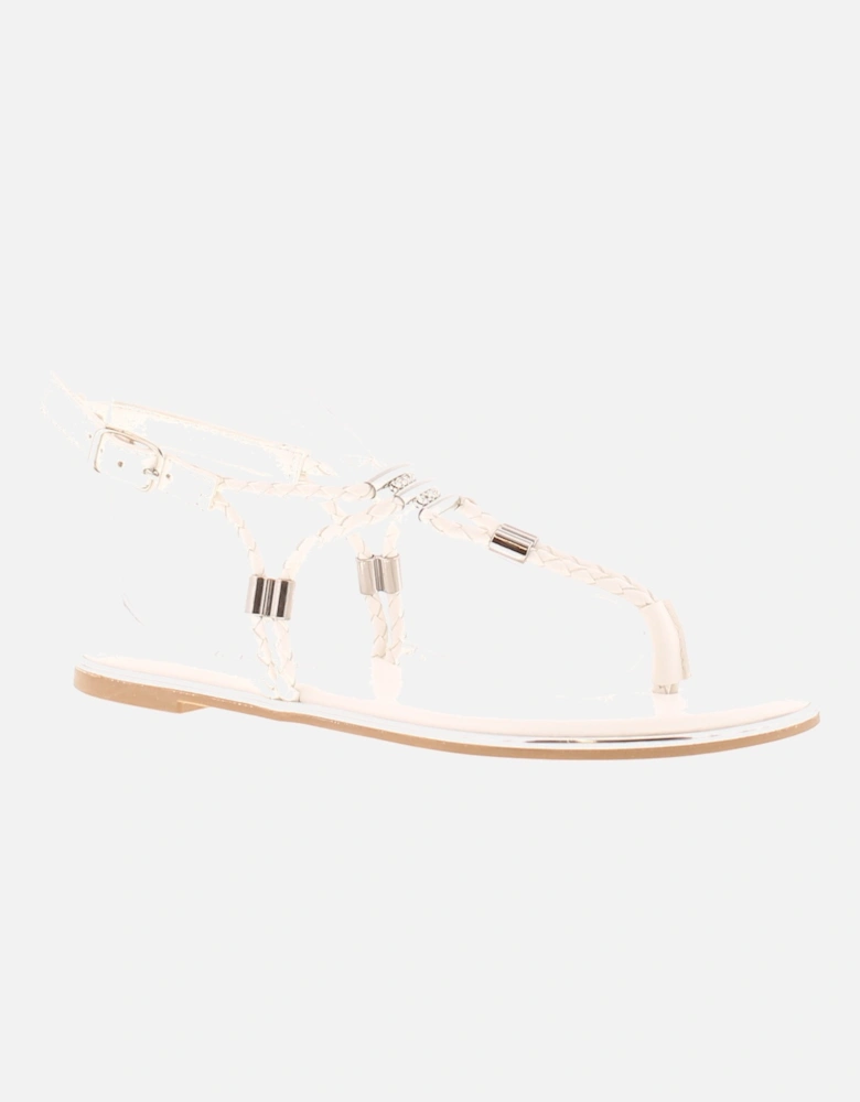 Womens Flat Sandals Toe-Post Blunt Buckle white UK Size