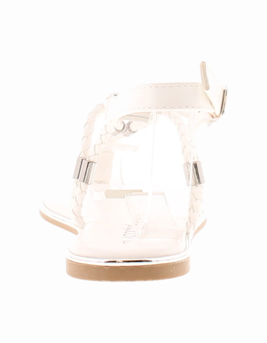 Womens Flat Sandals Toe-Post Blunt Buckle white UK Size