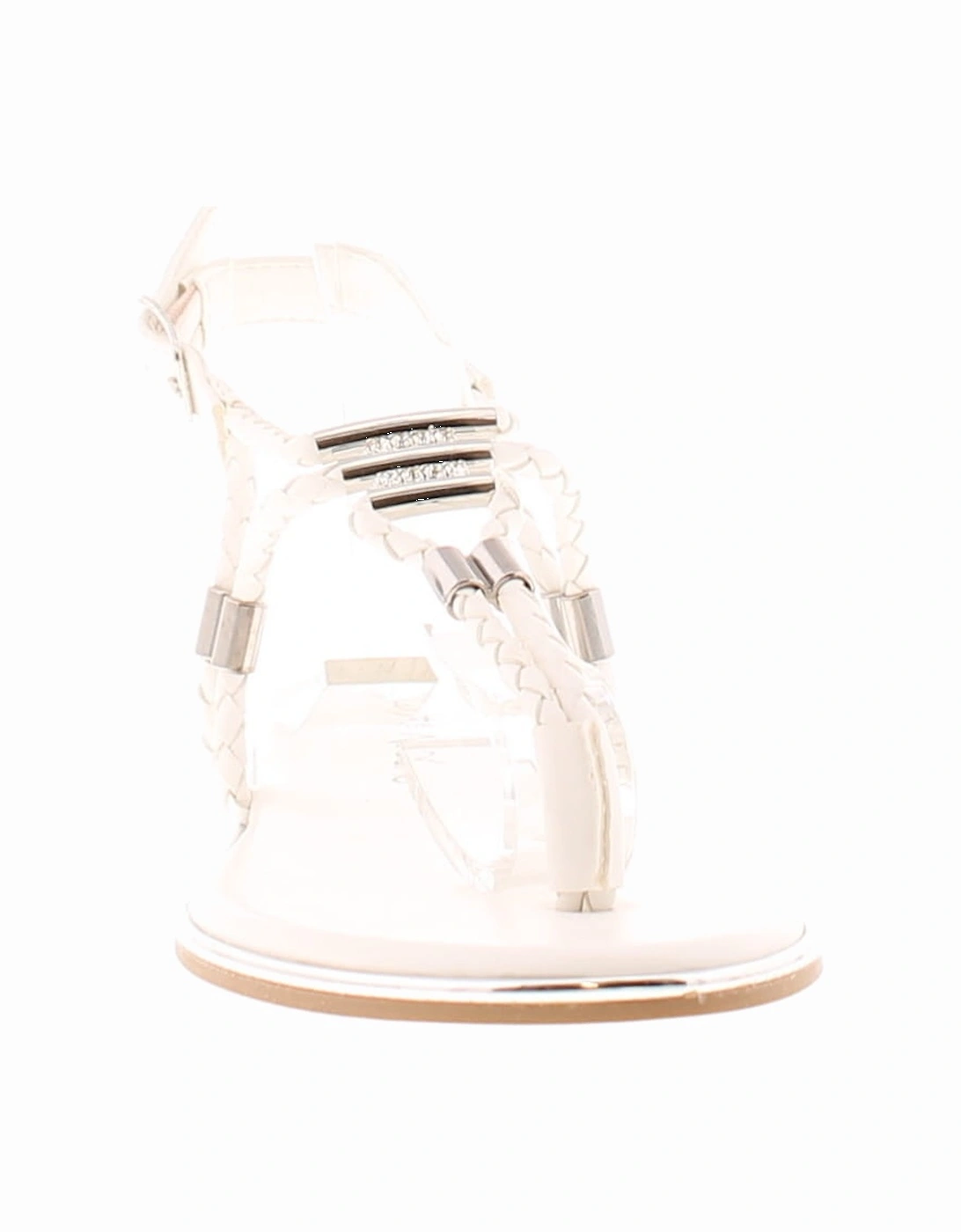 Womens Flat Sandals Toe-Post Blunt Buckle white UK Size