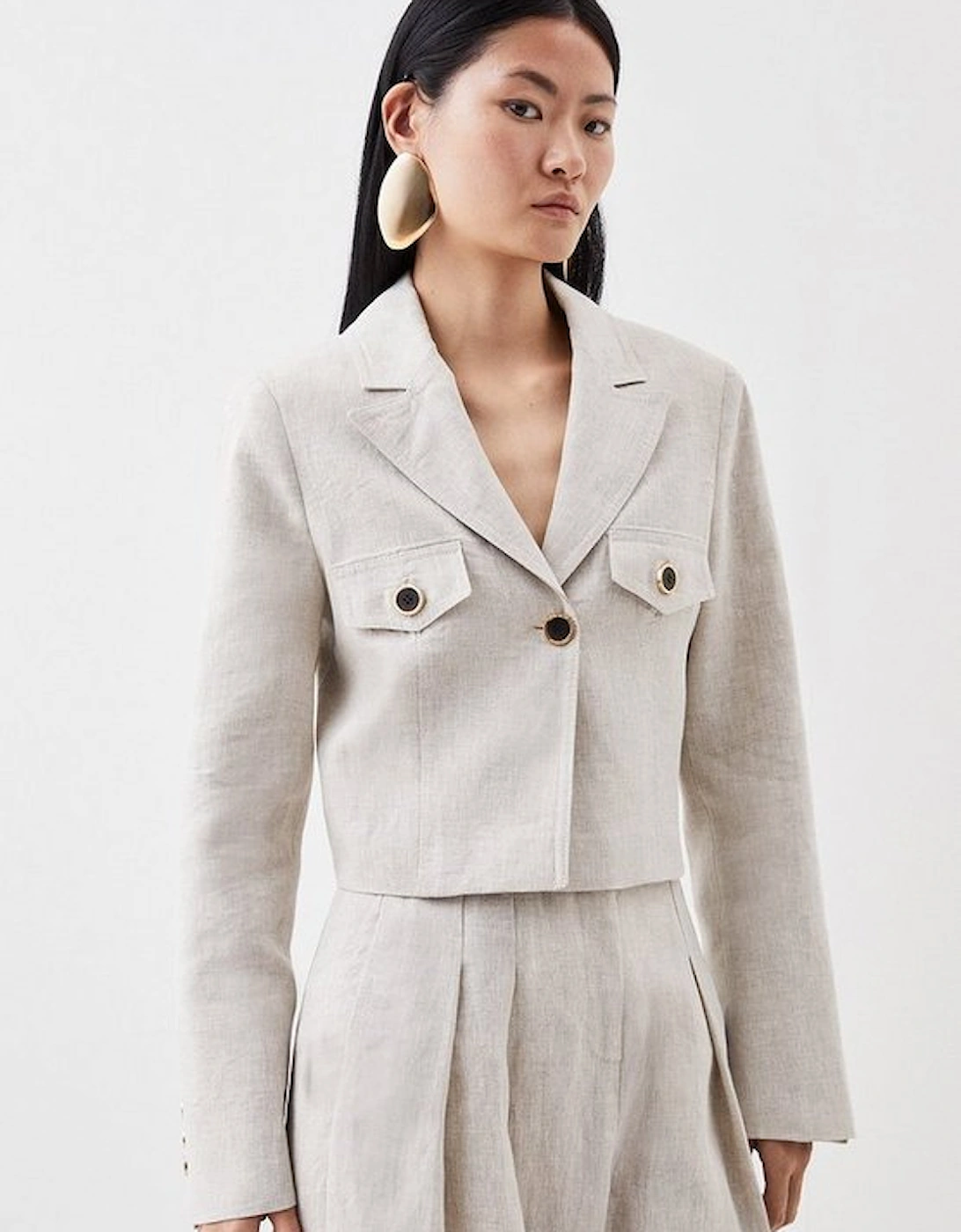 Tailored Linen Cropped Pocket Detail Blazer, 5 of 4