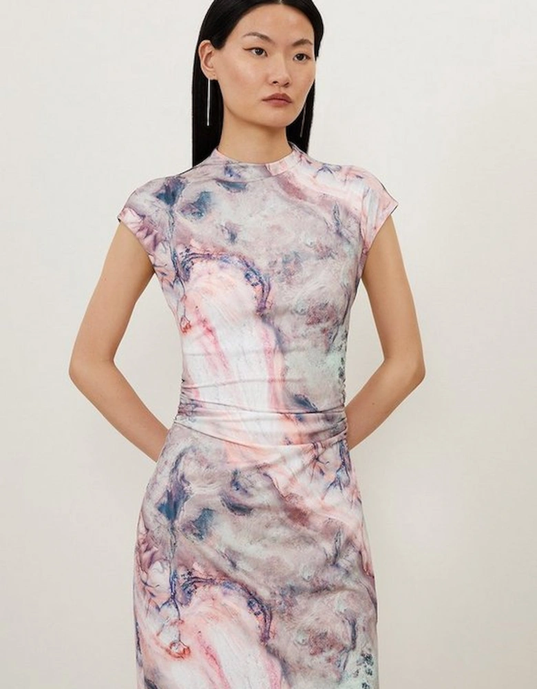 Marble Print Jersey Cap Sleeve Mini Dress