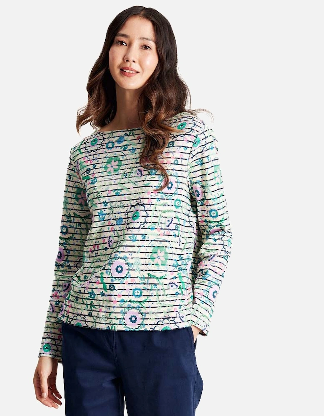 Womens Printed Harbour Cotton Long Sleeved Top, 6 of 5