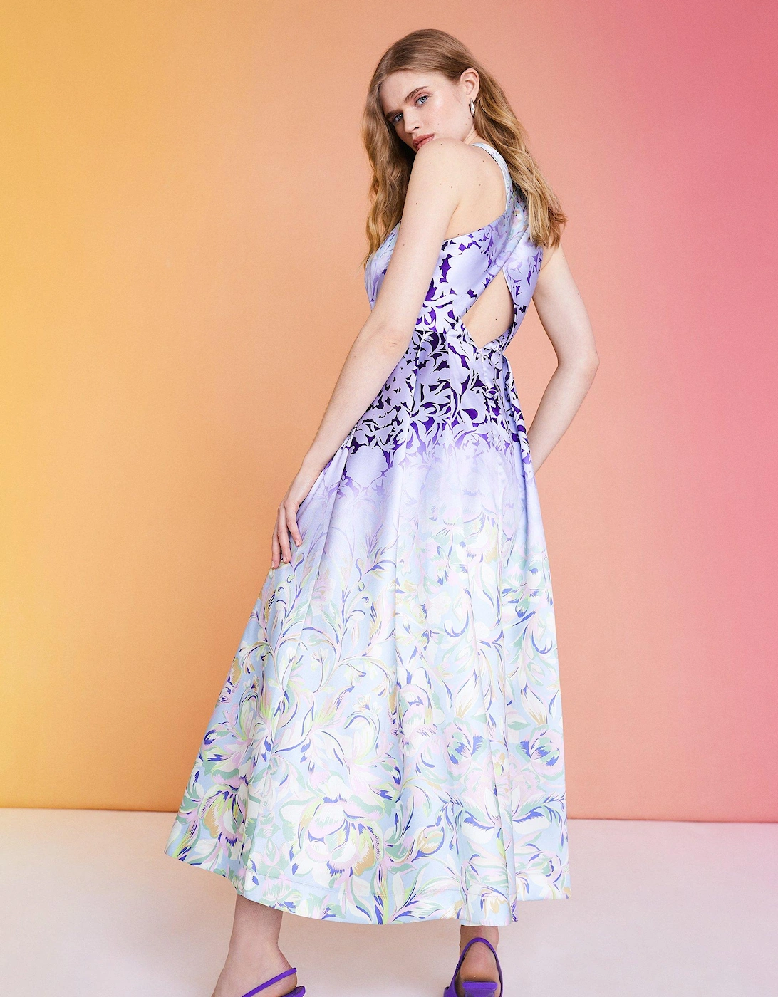 Alexandra Farmer Ombre Placement Print Twill Dress