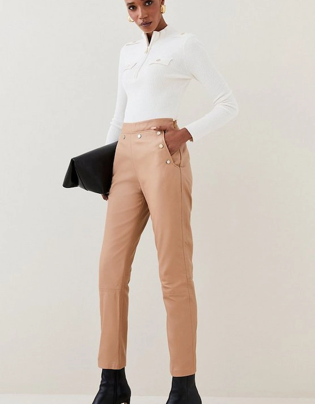 Leather Button Detail Trouser, 5 of 4