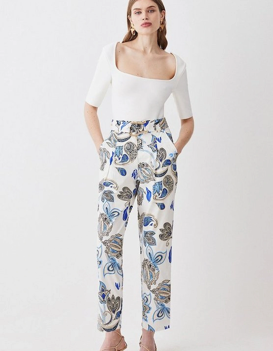 Batik Print Cotton Sateen Belted Trousers, 8 of 7