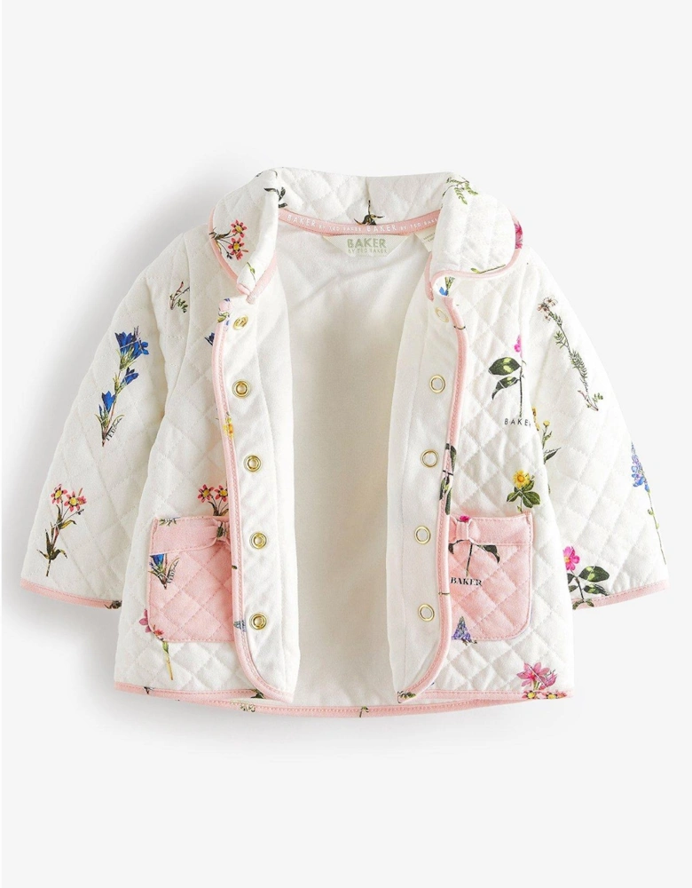Baby Girls White Floral Quilted Jacket