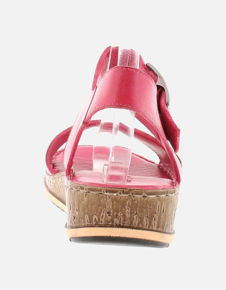 Womens Sandals Low Wedge Ellie Leather Buckle pink UK Size
