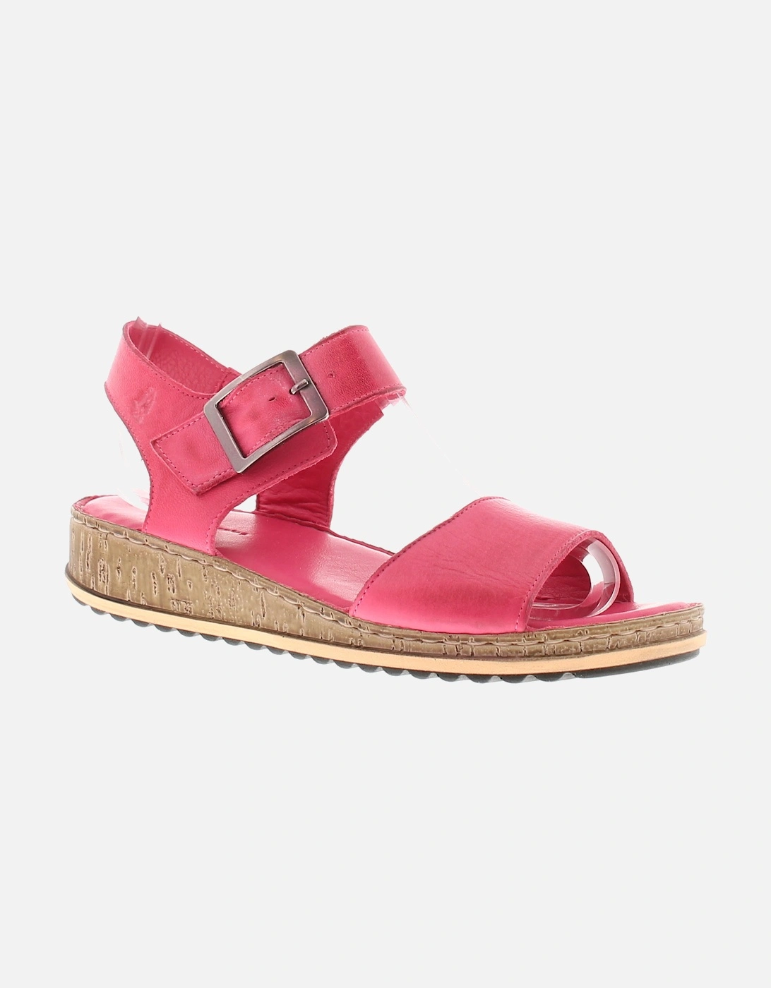 Womens Sandals Low Wedge Ellie Leather Buckle pink UK Size, 6 of 5
