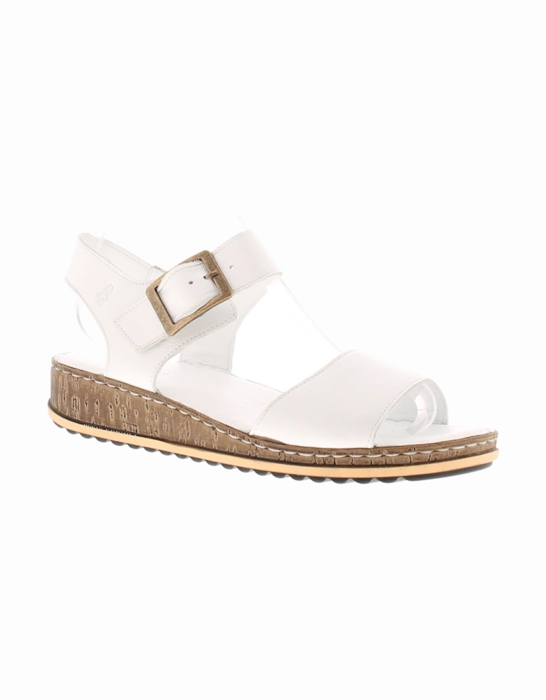Womens Sandals Low Wedge Ellie Leather Buckle white UK Size