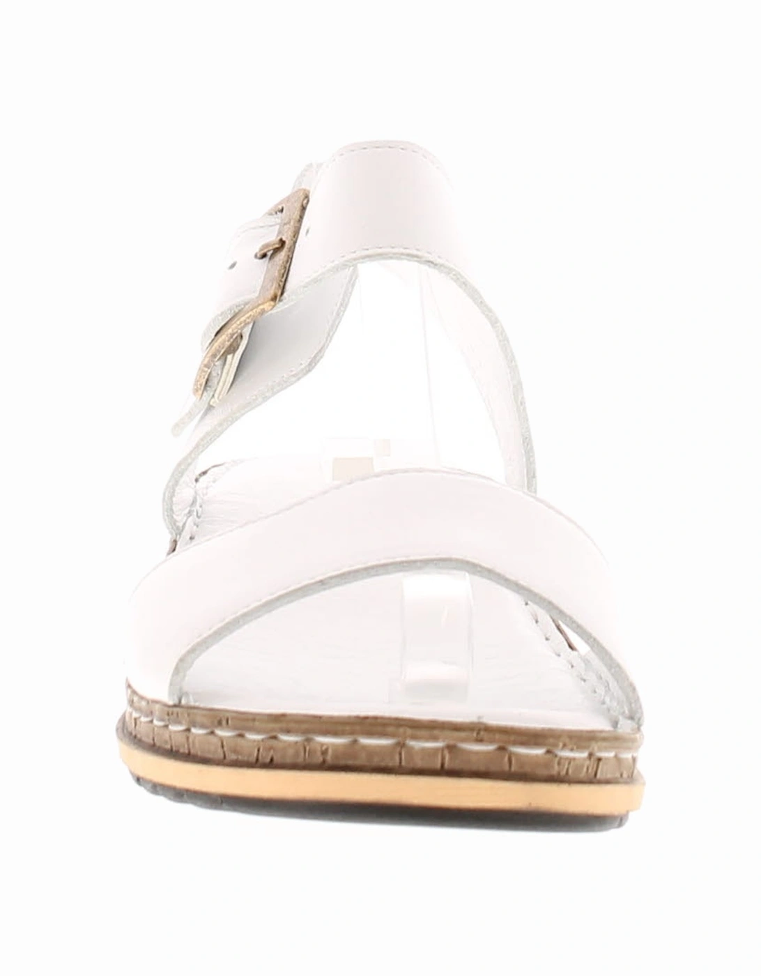 Womens Sandals Low Wedge Ellie Leather Buckle white UK Size