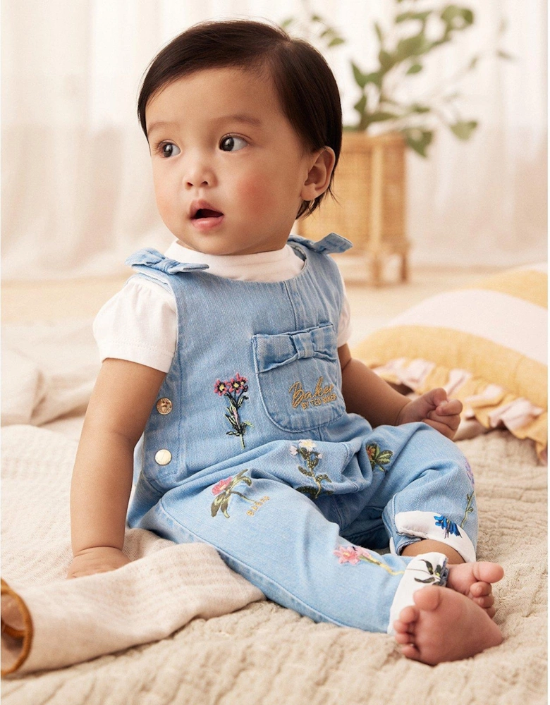 Embroidered Dungaree Set - Blue