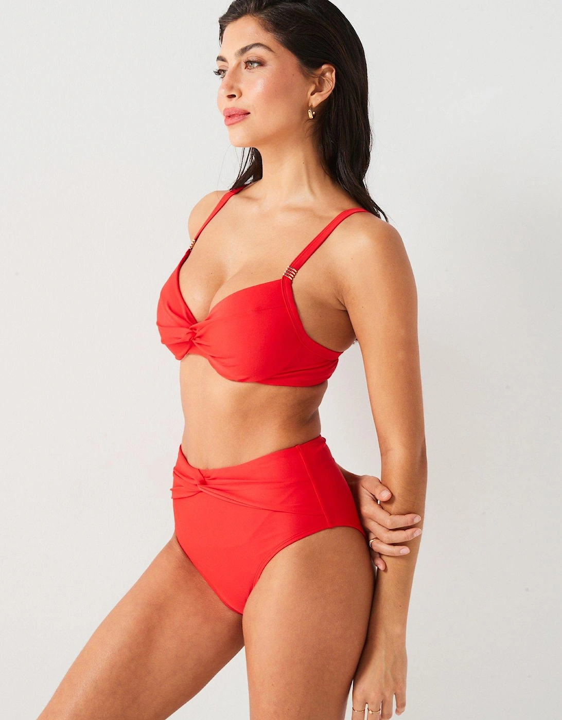 Twist Detail High Waisted Bikini Brief - Red, 2 of 1
