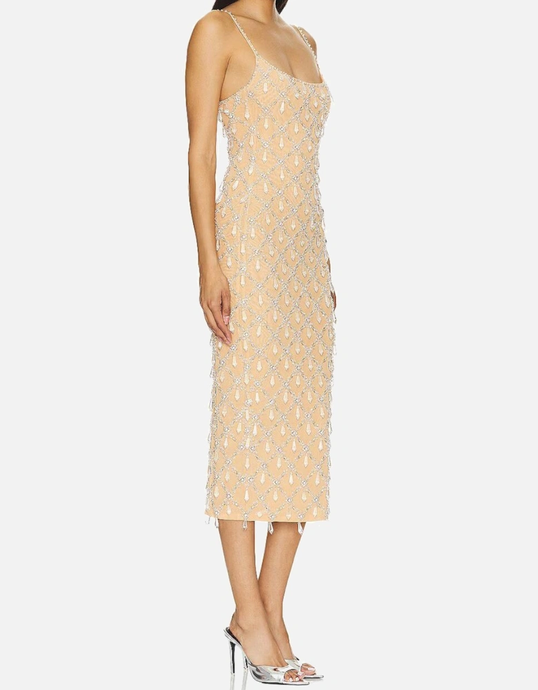 Calliope Luxury Crystal Nude Maxi Party Dress