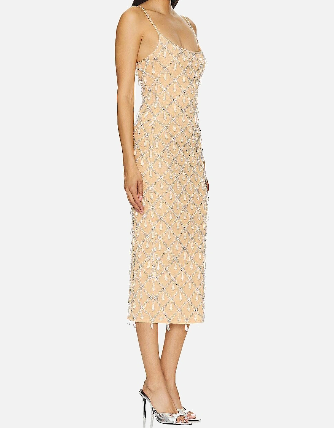 Calliope Luxury Crystal Nude Maxi Party Dress