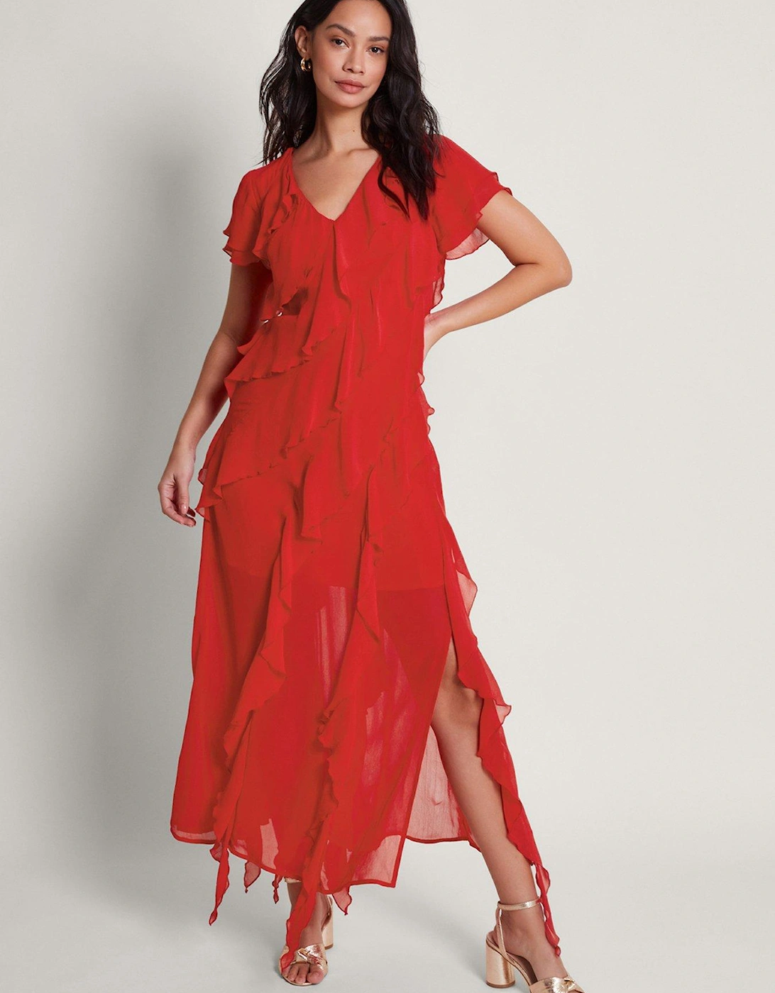 Renata Ruffle Midi Dress Red, 2 of 1