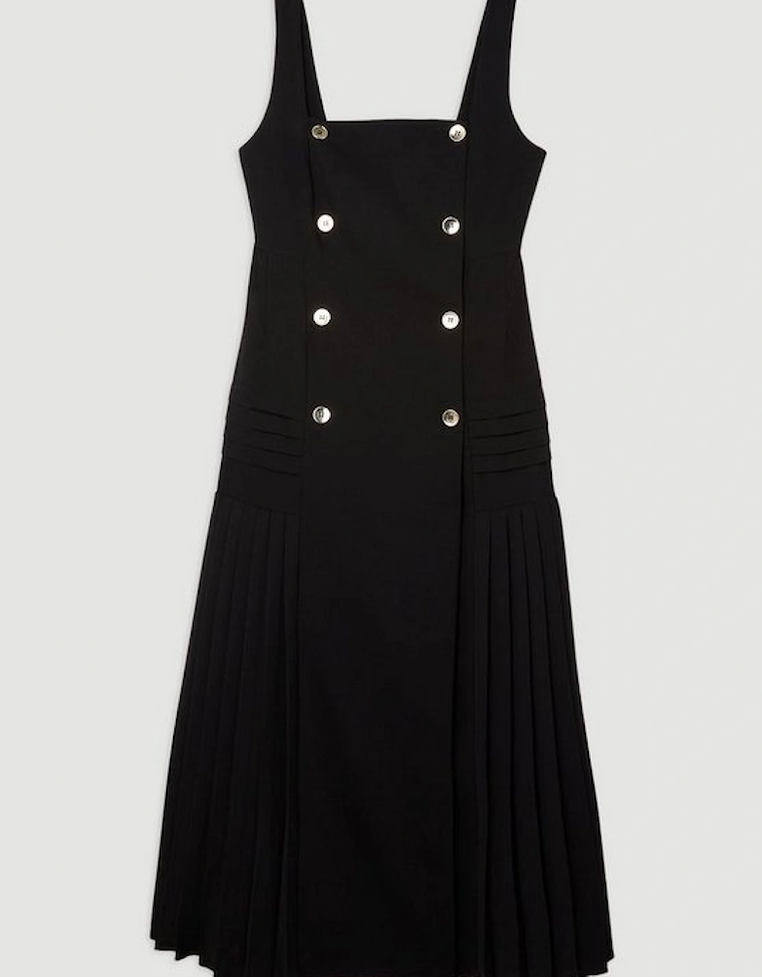 Pleated Button Detail Strappy Woven Midi Dress