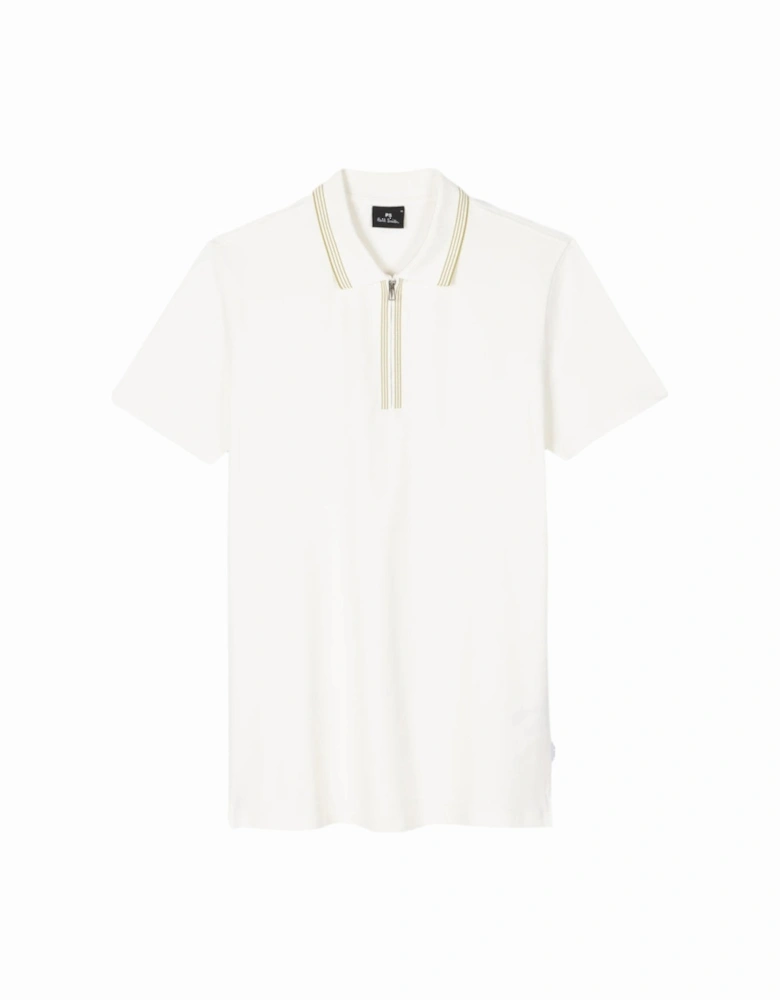 PS SS Tipped Zip Polo 02A Off White