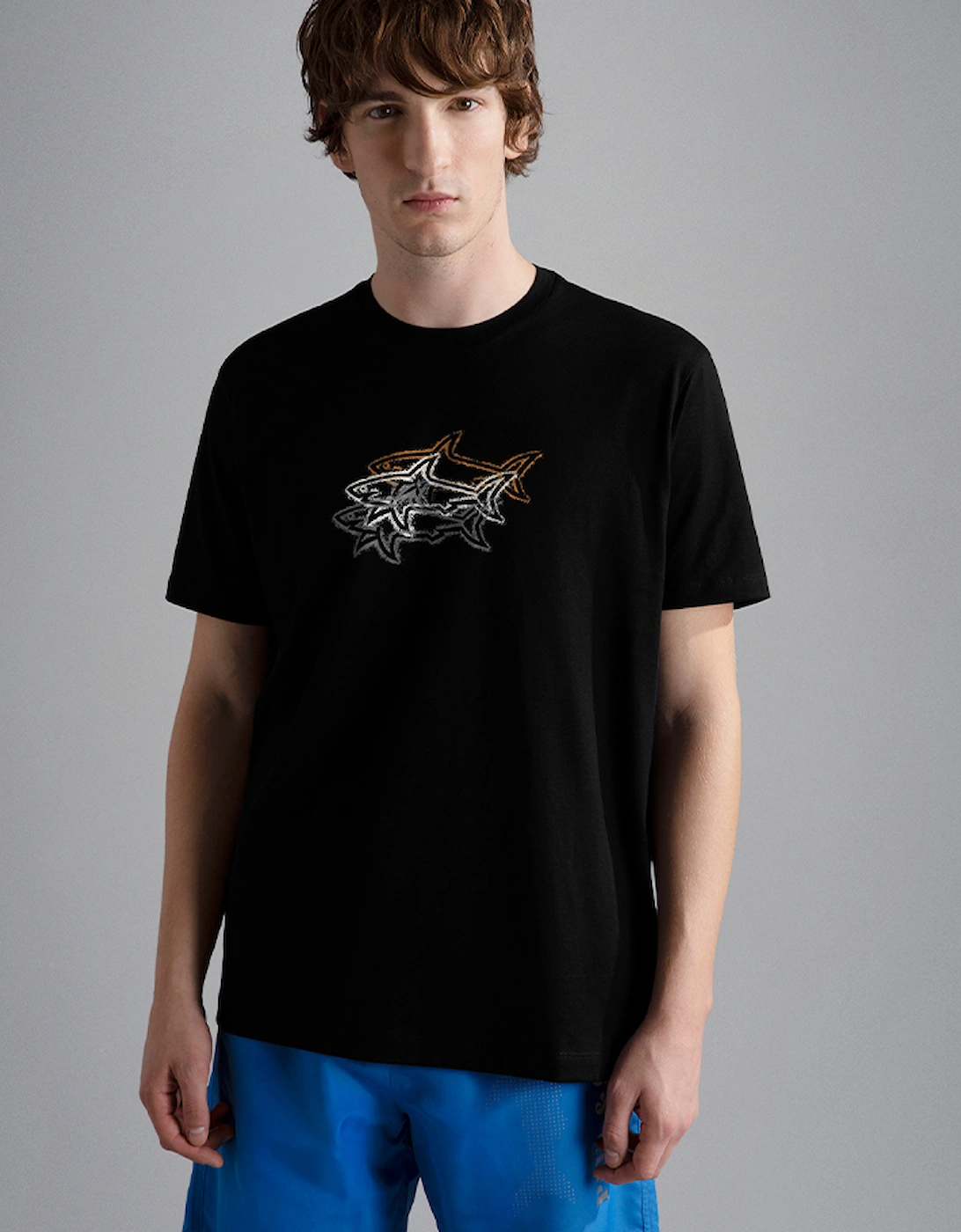 Men's Cotton Jersey T-Shirt with Multicolour Shark Print, 5 of 4