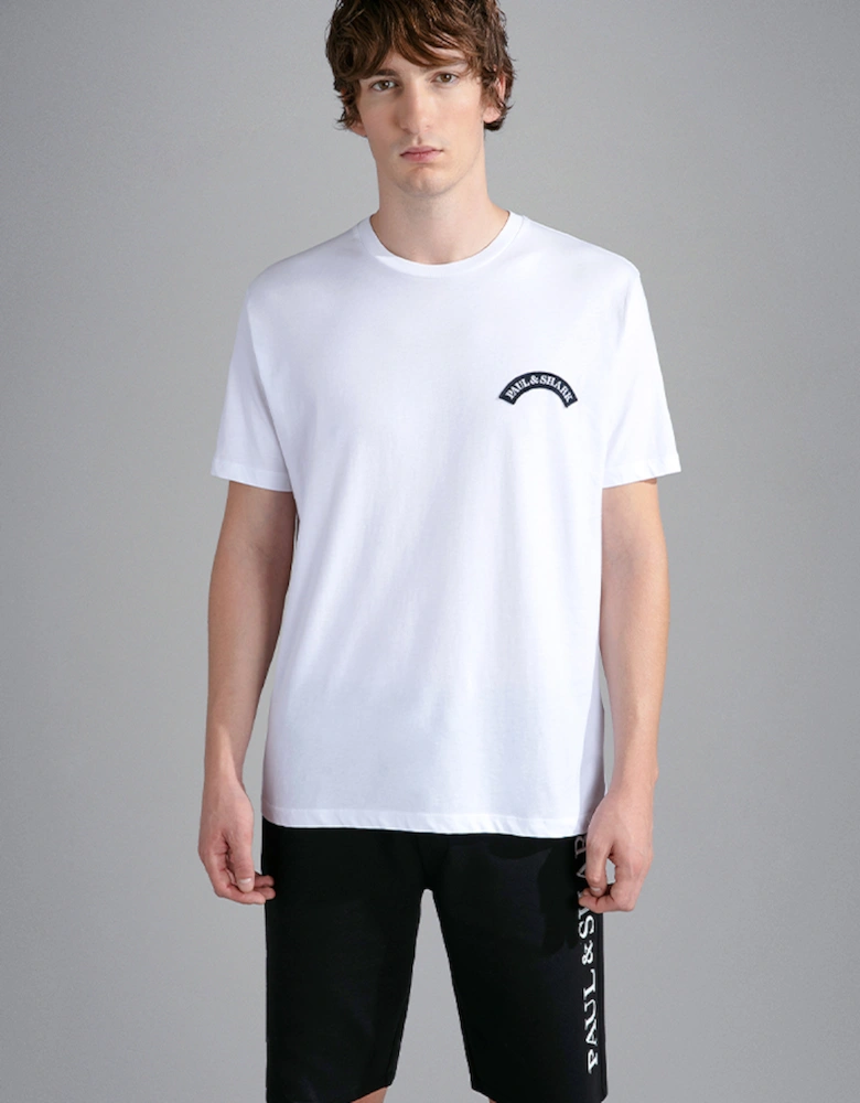 Men's Cotton T-Shirt with Shark Print and Patch