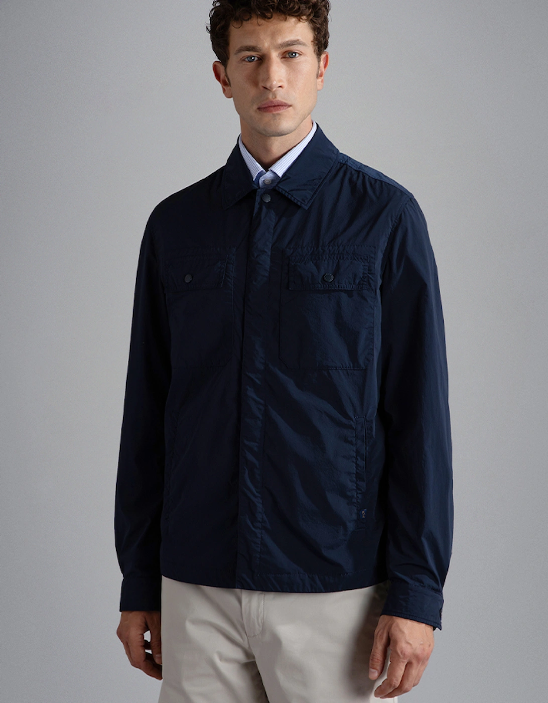 Men's Paul & Shark Men's Garment Dyed Stretch Econyl® Nylon Shacket - Size: LARGE