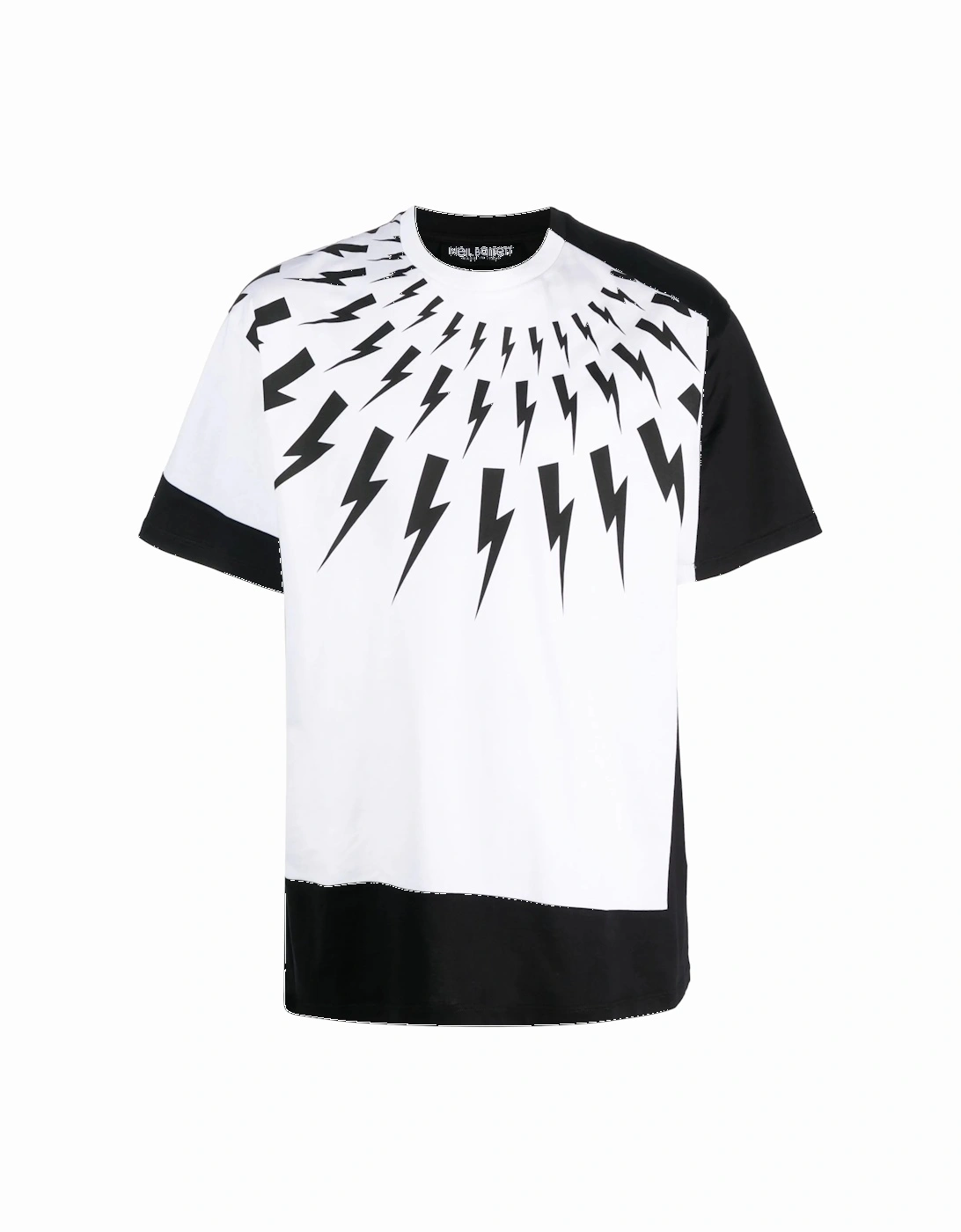 Split Front Lightning Bolt Printed T-Shirt in Black, 6 of 5