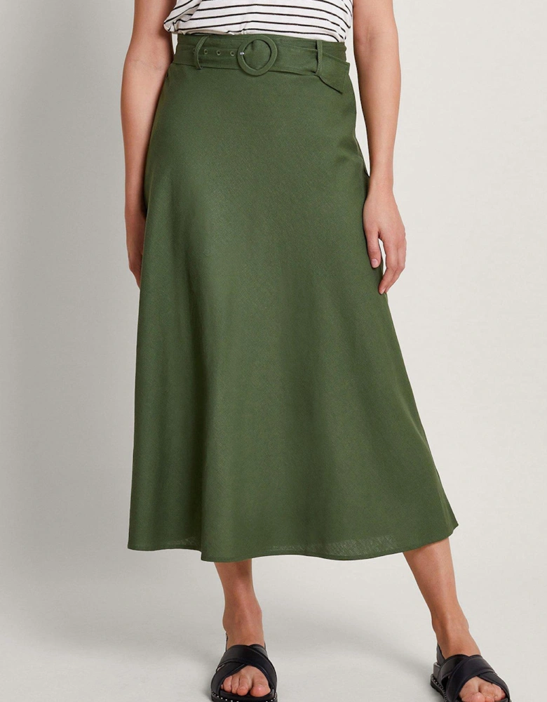 Olive Belted Midi Skirt Green