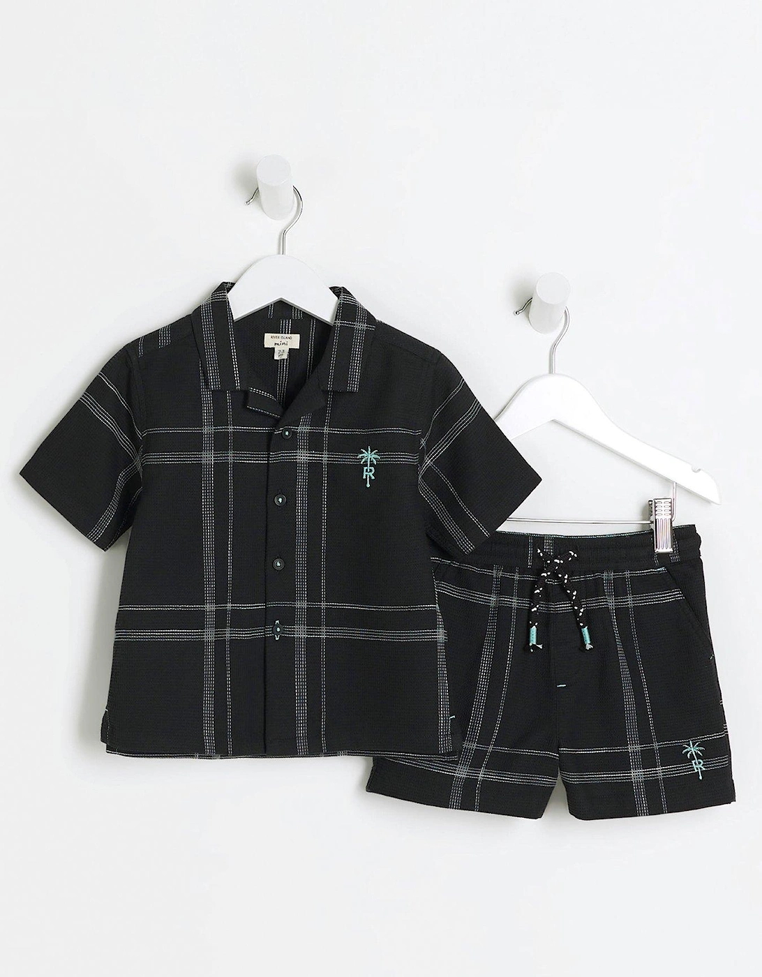 Mini Boys Check Shirt and Shorts Set - Black, 5 of 4