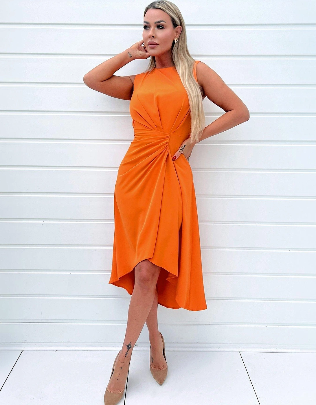 Sleeveless Draped Midi Dress - Orange, 2 of 1