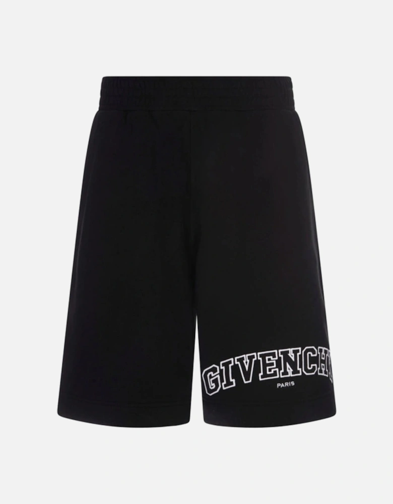 College Logo Embroidered Cotton Shorts in Black