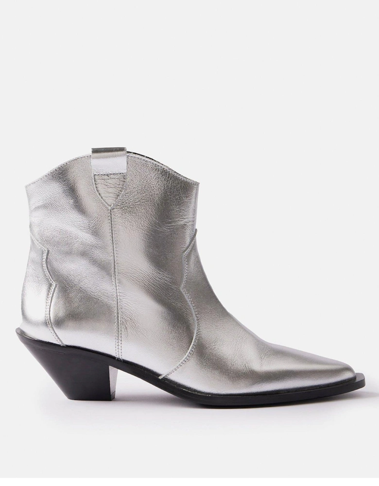 Gae Silver Leather Ankle Boots