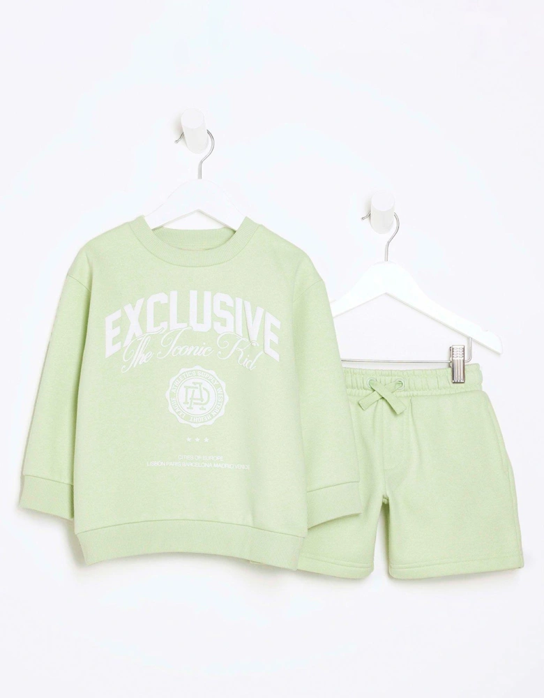 Mini Mini Boys Graphic Sweatshirt Set - Green