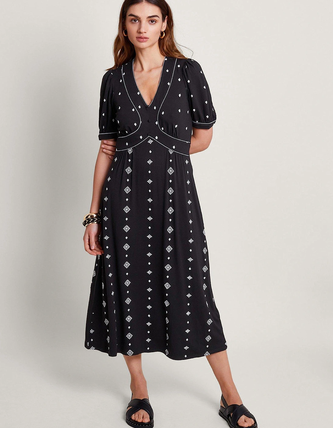 Ethel Embroidered Jersey Dress - Black, 2 of 1