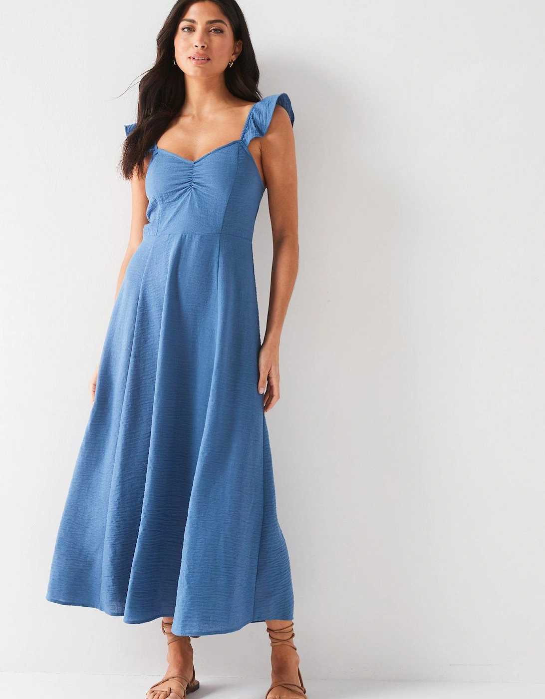 Frill Sleeve Textured Midaxi Dress - Blue, 2 of 1