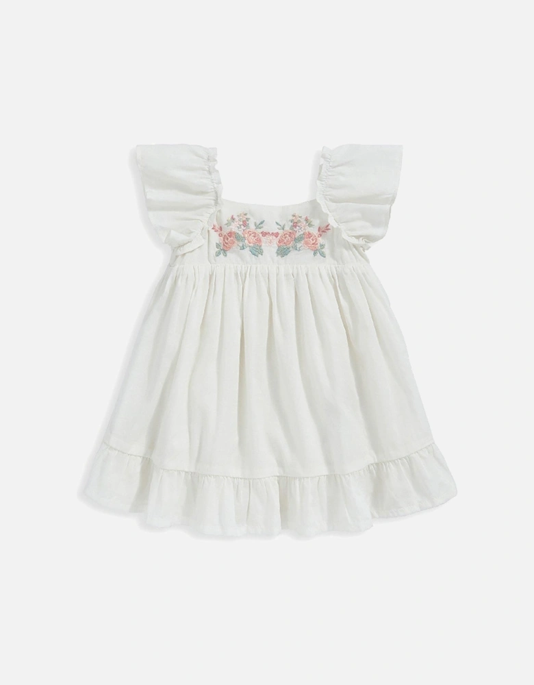 Baby Girls Embroidered Flower Dress - White