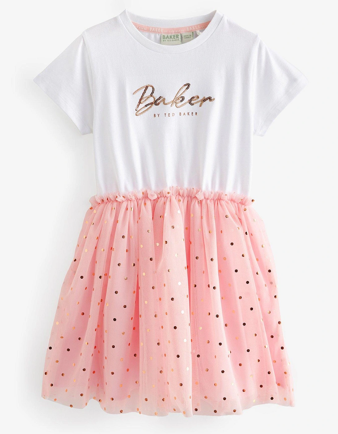 Girls Tee Foil Mock Skirt Dress - Pink, 6 of 5