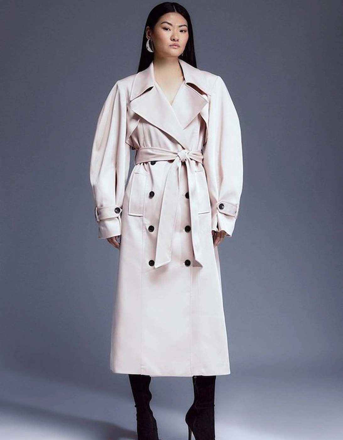 Tailored Satin Maxi Belted Trench Coat, 5 of 4