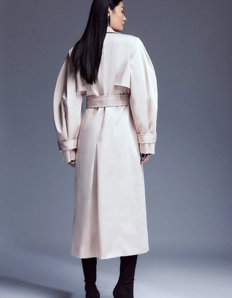 Tailored Satin Maxi Belted Trench Coat