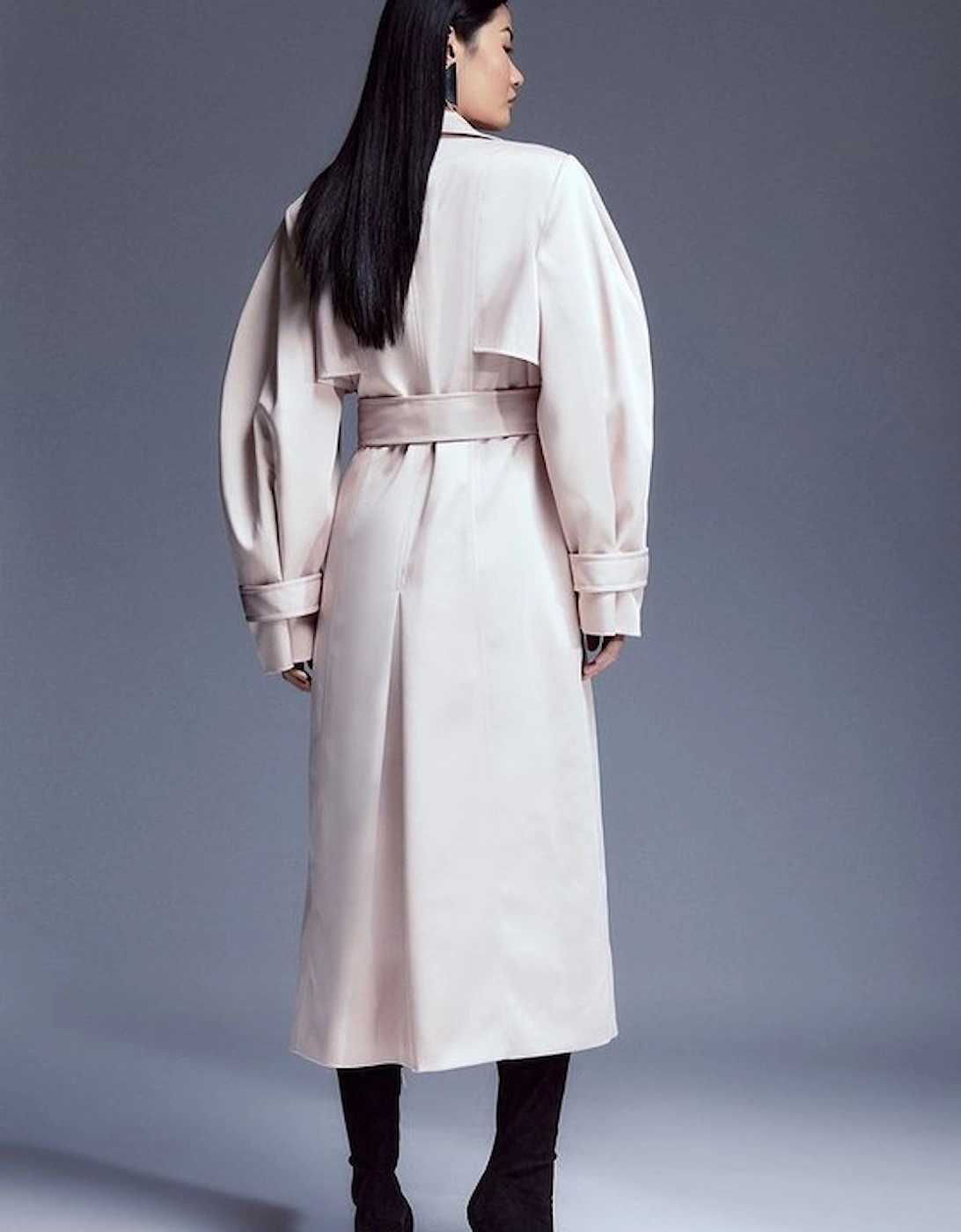 Tailored Satin Maxi Belted Trench Coat