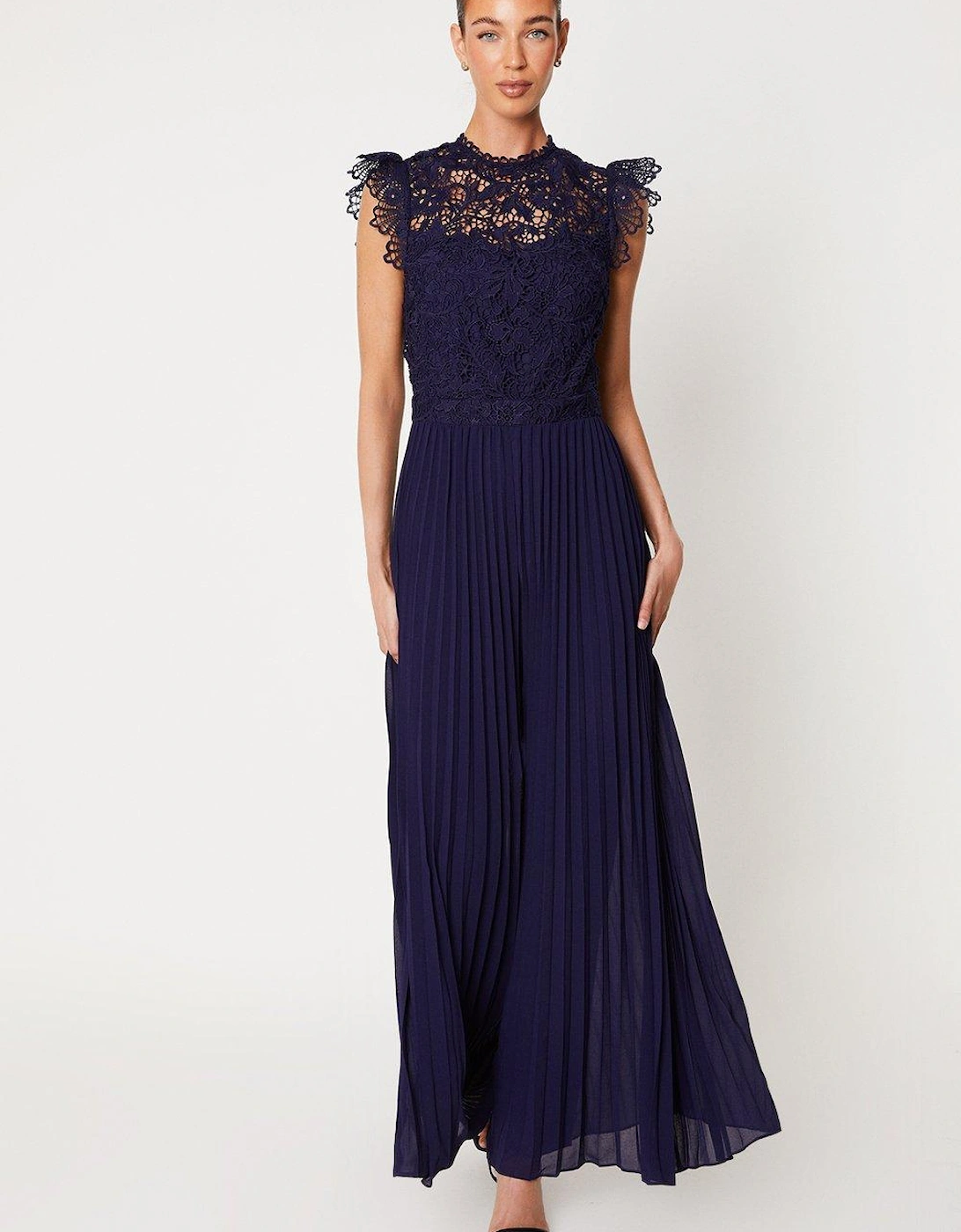 Lace Top Pleated Wide Leg Jumpsuit, 5 of 4