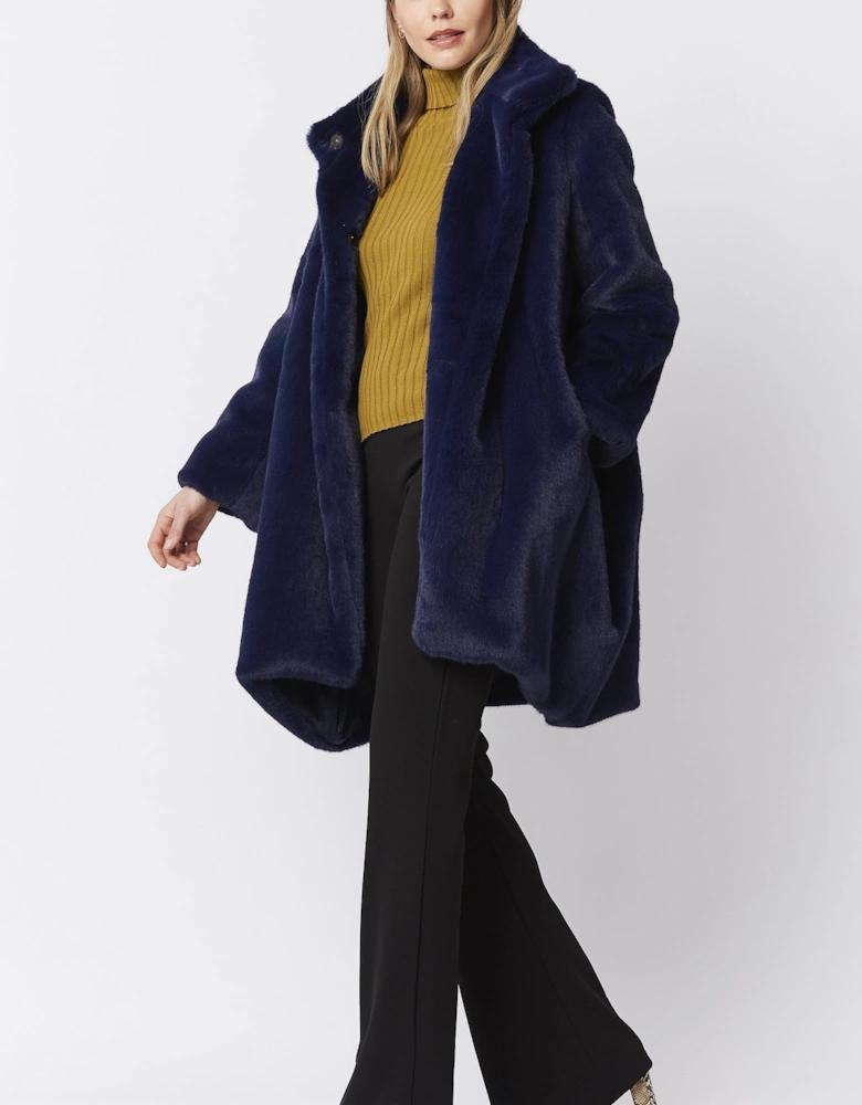Blue Oversized Faux Fur Coat