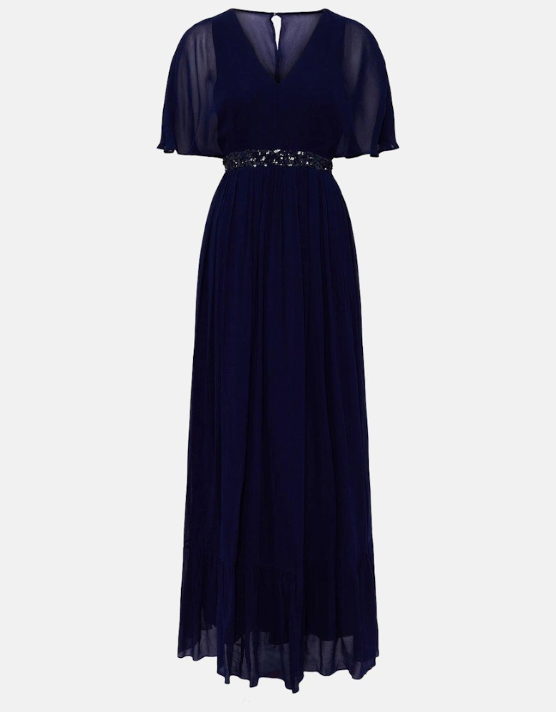 Oasis Plunge V Neck Embellished Waist Maxi Dress