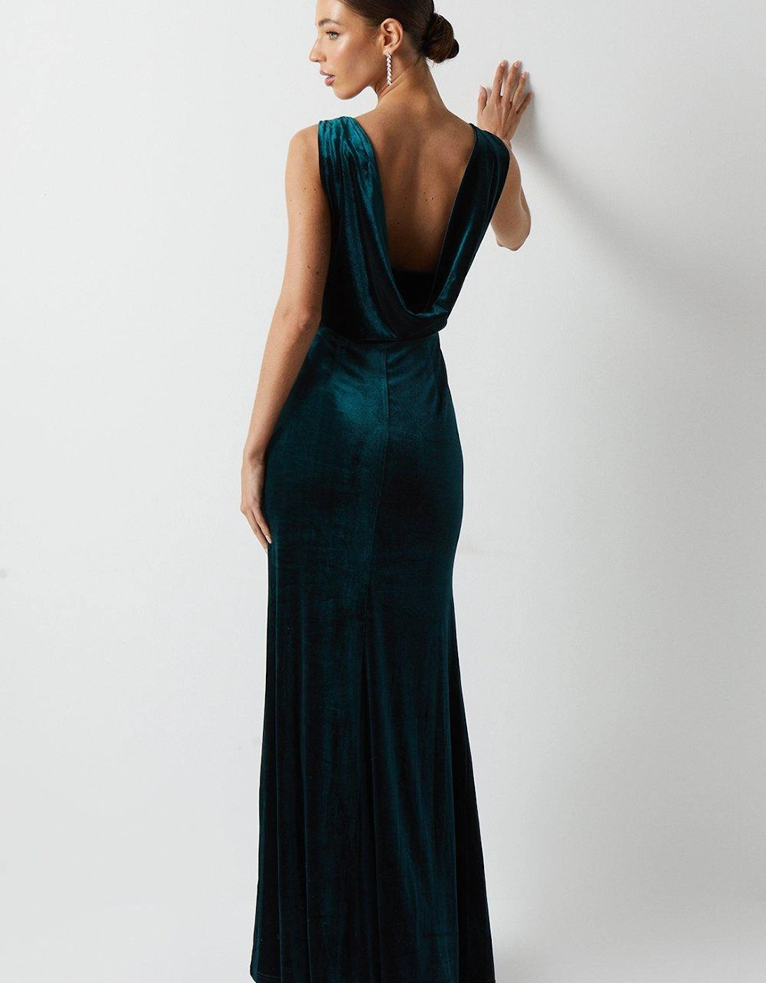 Cowl Back Velvet Bridesmaids Maxi Dress